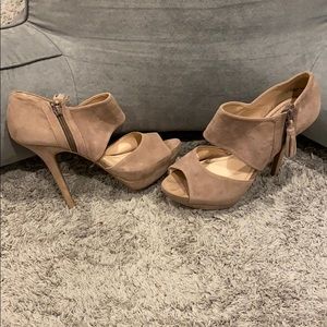 Nude velvet heels